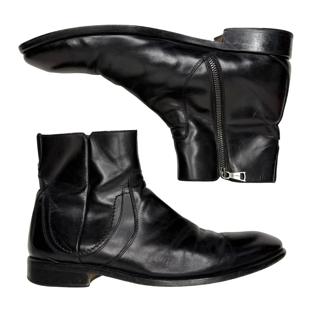 John Varvatos Mens Black Leather‎ Side Zip Ankle Boots 1438 Made in Italy 10.5